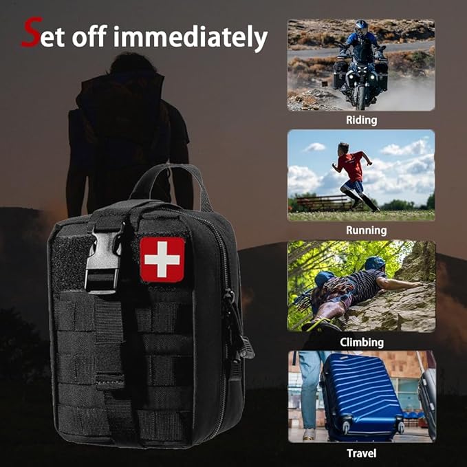 293Pcs/set - First Aid Kit Molle Pouches Emergency Survival Kit Suitable for Outdoor Activities, Home, School, Hiking, Car Travel and Camping - Quick Response First Aid Essentials (Black)