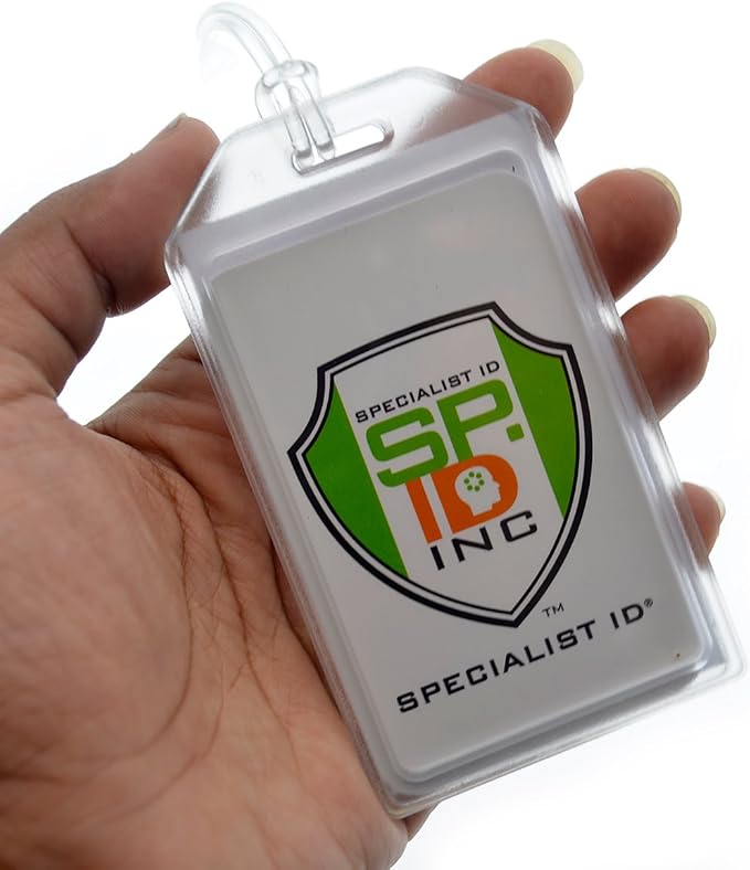 Bulk 50 Pack - Premium Rigid Airline Luggage Tag Holders with 6" Worm Loops - Heavy Duty Hard Plastic -Suitcase ID Tag Identifiers with Business Card Insert Window by Specialist ID (Translucent/Clear)