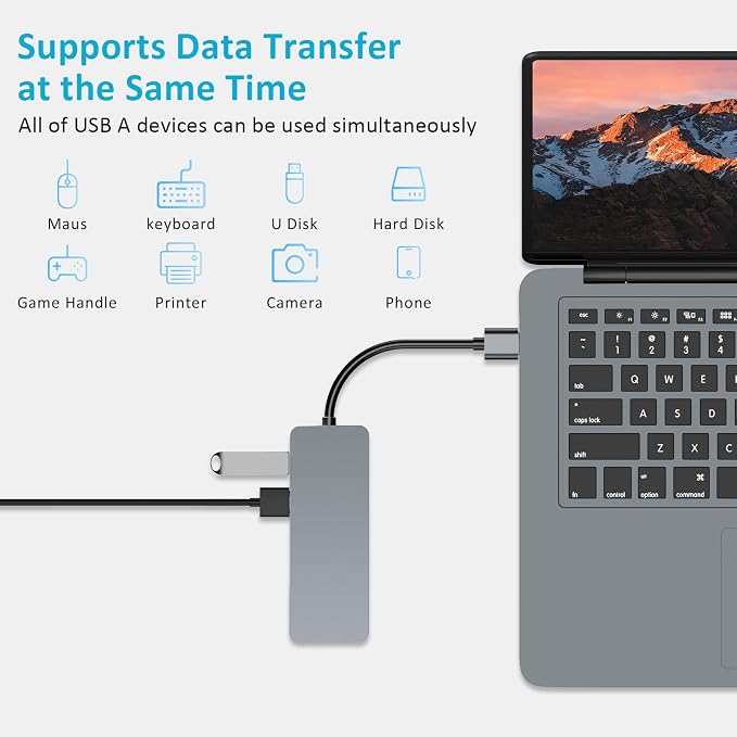 USB 3.0 A-Hub, 5-in-1 Multiport Adapter with HDMI, 2X USB2.0, SD/TF Card Reader, Docking Station for Laptop, Monitor, Desktop & TV, Compatible with Windows/Mac OS