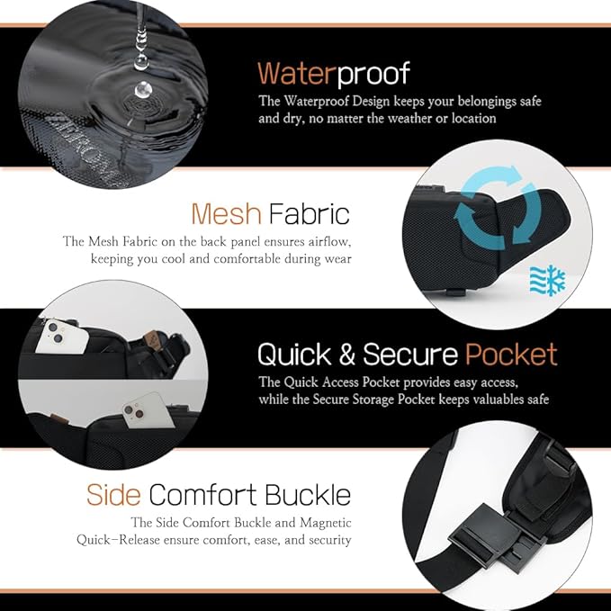 Anti Theft Sling Crossbody Bag, Design for Travel, 6L, TSA lock, waterproof, secure storage, compact, stylish