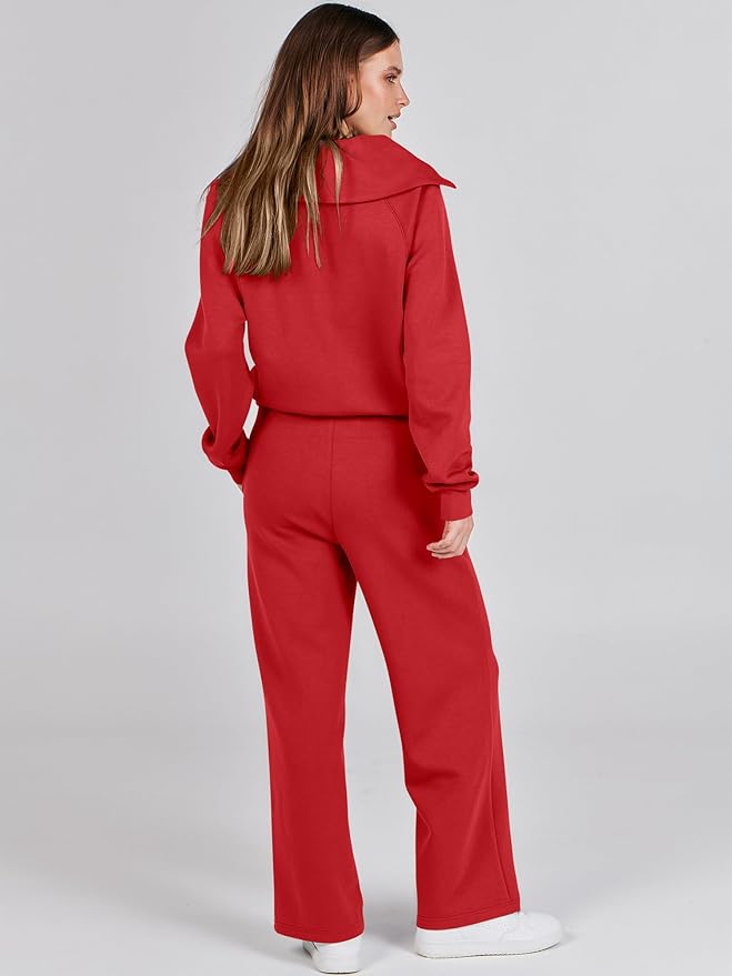 ANRABESS Women’s 2 Piece Outfits Half Zip Sweatshirt & Wide Leg Pants Airport Travel Lounge Matching Sets Sweatsuits Clothing