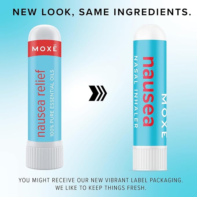 MOXE Nausea Nasal Inhaler Sticks, All Natural Essential Oil Blend, Ginger, Cardamom, Peppermint, Sweet Orange, Upset Stomach, Headaches, Easy-to-Use Portable Aromatherapy, Made in USA, 3 Pack
