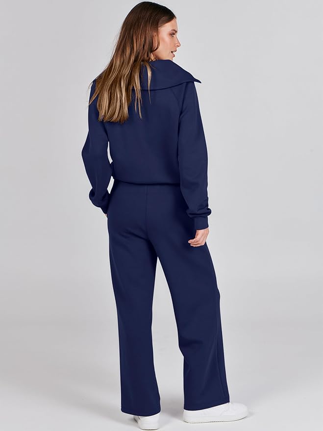 ANRABESS Women’s 2 Piece Outfits Half Zip Sweatshirt & Wide Leg Pants Airport Travel Lounge Matching Sets Sweatsuits Clothing