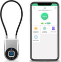 Fingerprint Gate Lock, 3.6'' Long Cable Fingerprint Lock, Smart Keyless Biometric Waterproof Outdoor Bluetooth Cord Gate Lock for Outdoor Fence Gym Locker Helmet Case