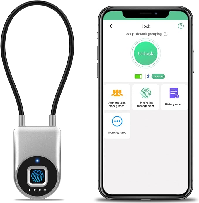 Fingerprint Gate Lock, 3.6'' Long Cable Fingerprint Lock, Smart Keyless Biometric Waterproof Outdoor Bluetooth Cord Gate Lock for Outdoor Fence Gym Locker Helmet Case