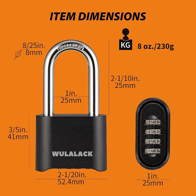 WULALACK Combination Lock - 12 Pack Long Shackle Combo for Gates, Sheds, and Storage