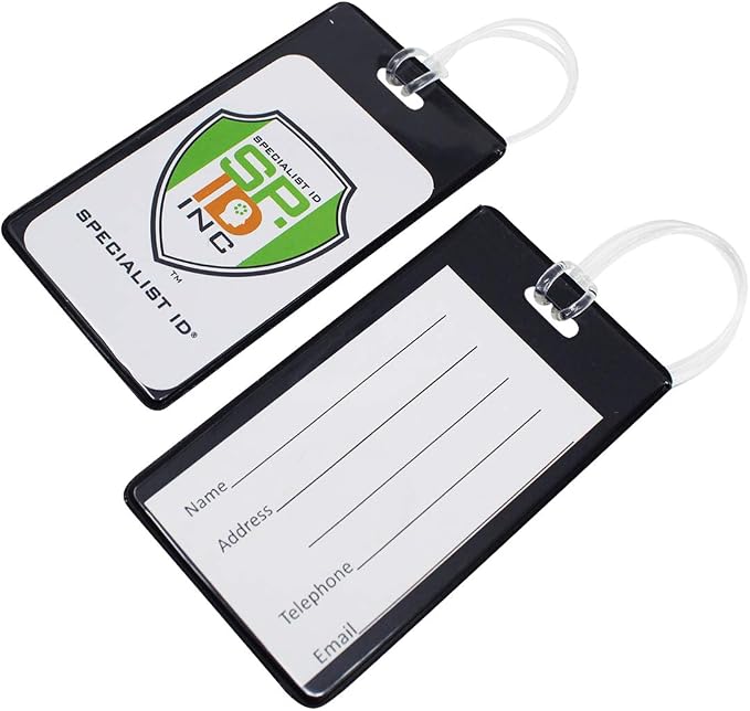 Bulk 25 Pack - Vivid Backpack ID Luggage Tags for Student Identification Cards - School Name Badge Holder for Backpacks - Business Card Size with Clear Insert Window by Specialist ID (Black)