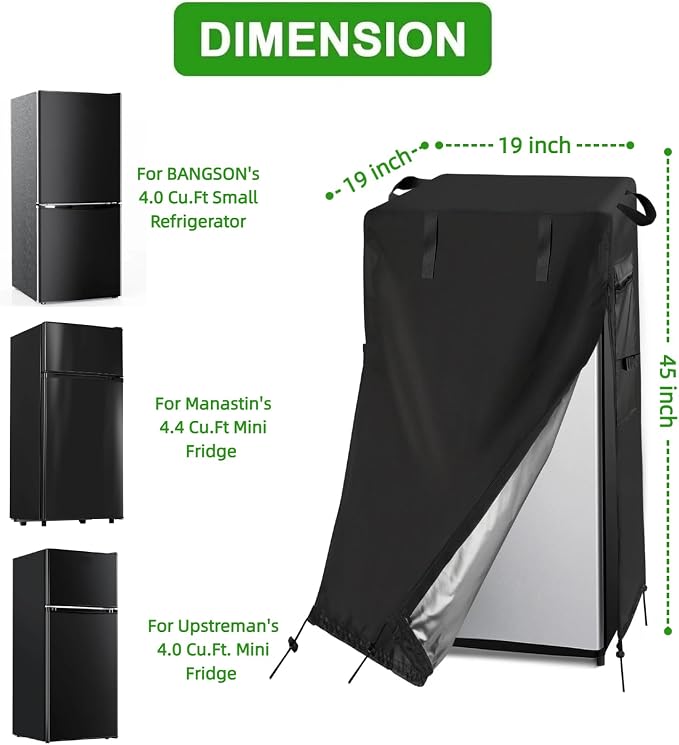 Refrigerator Cover, Waterproof&Dustproof Protecting Upright Freezers Cover for Beverage Refrigerator-Suitable for Most 4 Cu. Mini Fridge (19"W x 19"D x 45"H)