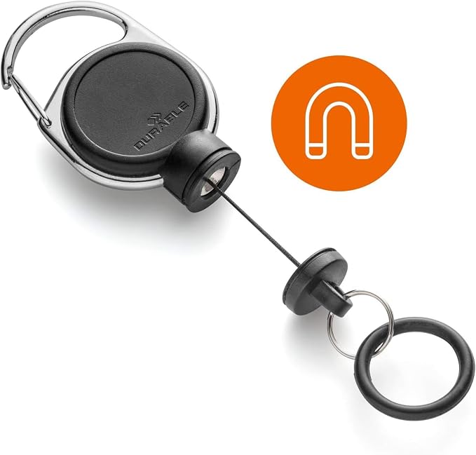 Durable 836901 Retractable Reel for Hand sanitiser | Extra Strong with Magnet | Pack of 1 Piece | Black