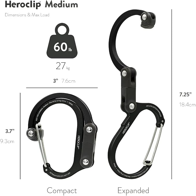 GEAR AID HEROCLIP 360° Swivel Carabiner Gear Clip and Hook (Medium) for Camping, Backpack, Suitcases and Garage Organization