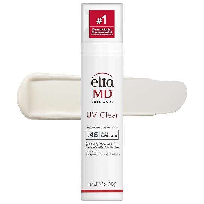 EltaMD UV Clear Face Sunscreen SPF 46, Oil Free Sunscreen with Zinc Oxide, Dermatologist Recommended, For Acne-Prone Sensitive Skin, 3.7 oz