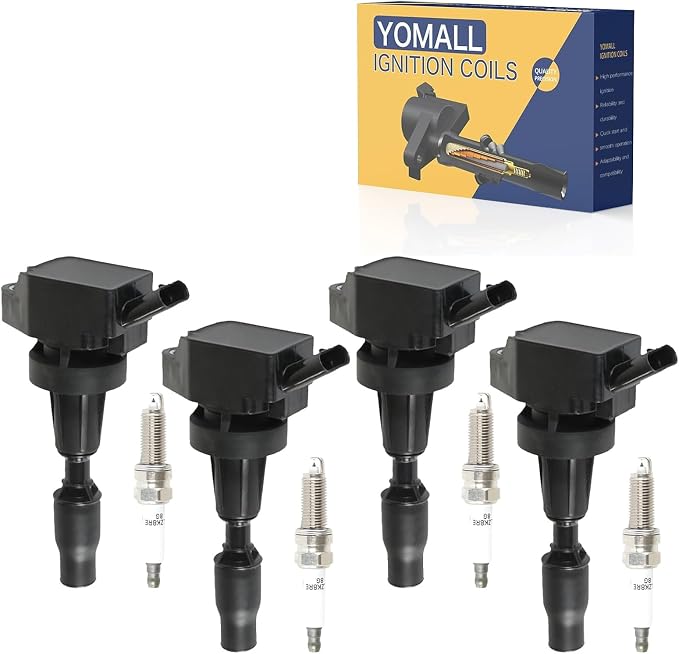 4PCS UF817 Ignition Coils + 4PCS 97080 Iridium Spark Plugs Ignition Coils Pack Fits for 2018-2021 Kona, 2016-2018 Tucson, 2016-2020 Optima, 2017-2019 Soul 1.6L, Coil Pack Set Aftermarket Parts