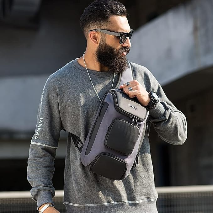 BANGE USB Charging Sling Bag, Waterproof Crossbody Backpack, Portable Shoulder Bag Daypack for Men Women Travel Hiking Work