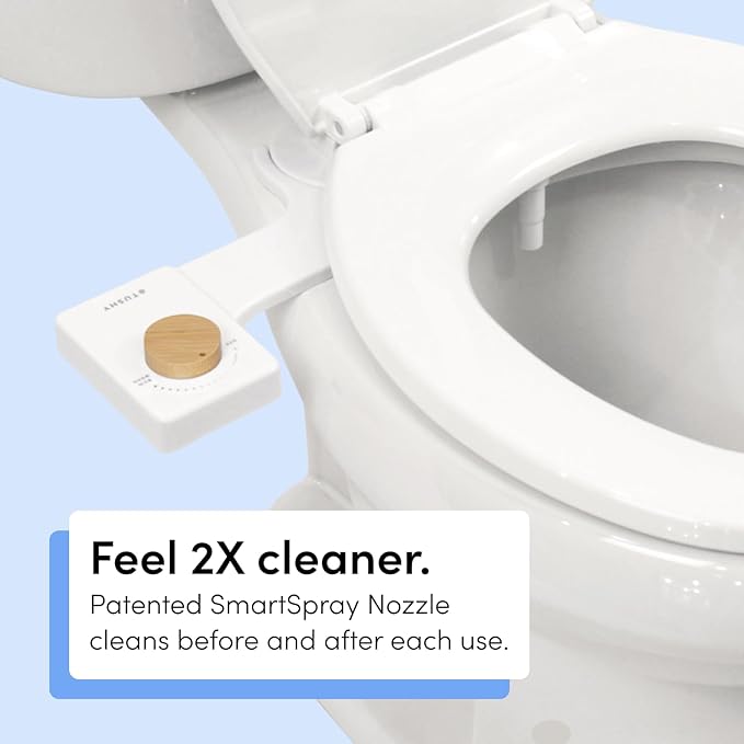 TUSHY Fresh Ultra-Slim Starter Bidet Attachment for Toilet | Non-Electric, Adjustable Water Pressure, Cool Water Rear Wash, Self-Cleaning | Elongated & Round Toilets, 10 Min Install, Matte Brass
