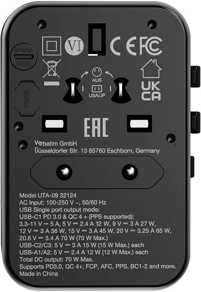 Verbatim UTA-09 GaN III 70W Universal Travel Adapter