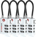 TSA Approved Cable Luggage Locks, Re-settable Combination with Alloy Body (White 4 Locks)