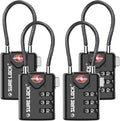 SURE LOCK TSA Approved Luggage Locks with Open Alert Indicator, 3 Digit Combination Cable Travel Lock for Suitcase, Backpack, Gym Locker, Toolbox & Travel Bag Black 4 Pack