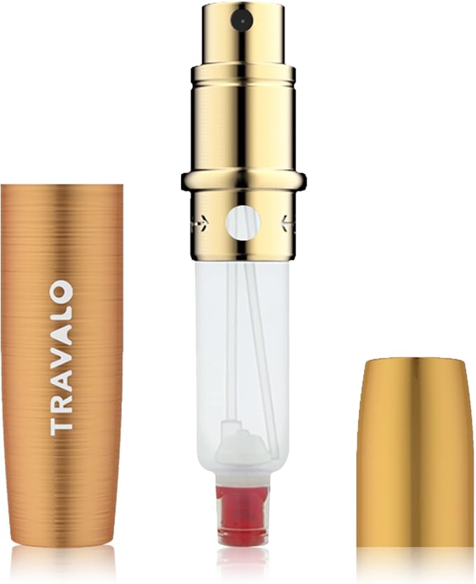 Travalo LUX Perfume Atomizer - Leak-Proof and TSA Approved for Air Travel - Reusable Airtight Easy Fill Mini Pump Sprayer - Lightweight Portable - Brushed Polished Metal Alloy Outer Shell - Gold