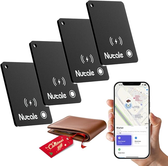 Apple MFi Certified Wallet Tracker-Small Smart Tracking Card for Apple Find My(iOS Only), Magnetic Rechargeable iPhone Card, IP68 Waterproof,Item Tracker Card for Key,Wallet,Bag (4-Black)