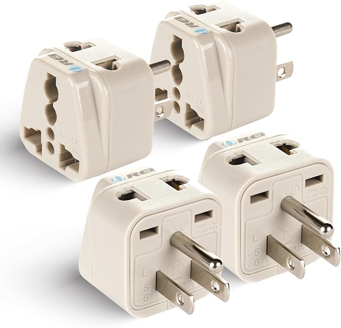 OREI USA, Japan, Philippines & More (Type B) Travel Adapter Plug - 2 in 1 - CE Certified - RoHS Compliant - 4 Pack - White Color (DB-5-4PK)
