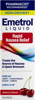 Emetrol Non-Drowsy Nausea Relief - Liquid Medicine for Upset Stomach Relief - Pharmacist Recommended Nausea Medicine - Cherry Flavor - 4fl oz