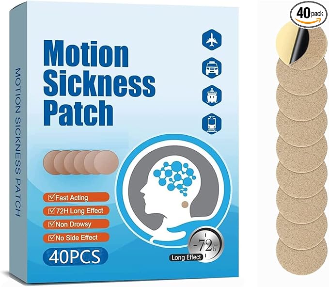 (2026 New) Motion Sickness Patches Non-Drowsy, 100% Natural Motion Sickness Patch(Efficient– Lasts 72 Hours)-for Car Airplane Ship Altitude Sickness(Travel Essentials)-for Adults and Kids(40 Count)