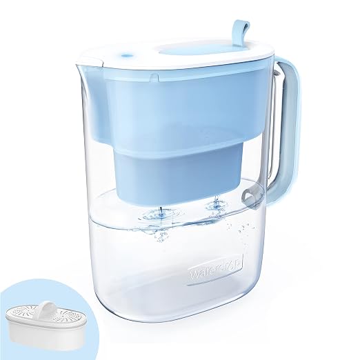 Waterdrop PT-61B Water Filter Pitcher, 10-Cup, NSF Certified, 200-Gallon Long-Life Filter, 5X Longer Filter Life, Reduces PFOA/PFOS and Chlorine, BPA-Free, Classic Manual-Flip Design, Blue