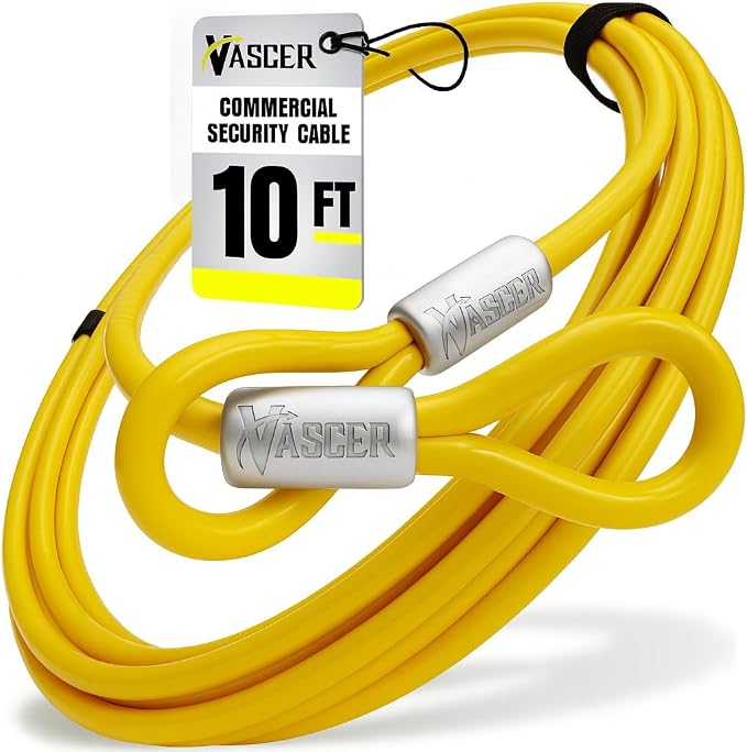 Vascer Commercial Heavy Duty Braided Galvanized Steel Theft Deterrent Security Cable with Looped Ends. (1/2 Inch Thick, 7x19 Construction, 10 Feet)