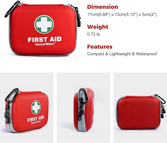 SuccorWare 150 Pieces Mini First Aid Kit - Small Medical Kit with Hard Shell - Emergency First Aid Kit for Car, Travel, Home, Outdoor, Office, Camping, Hiking (Red)