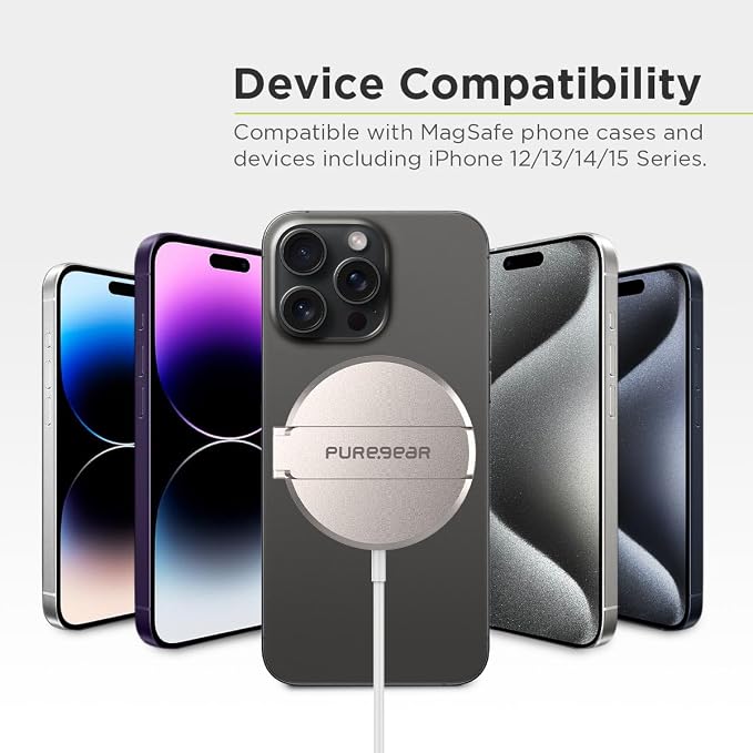 PureGear Kickstand 15W Qi-Certified Fast Wireless Charging Pad for iPhone Air/17/17Pro/17ProMax/14/13/12 Series Work with MagSafe Case - Magnetic Wireless Charger, AirPods, Galaxy 25 24 23 & More