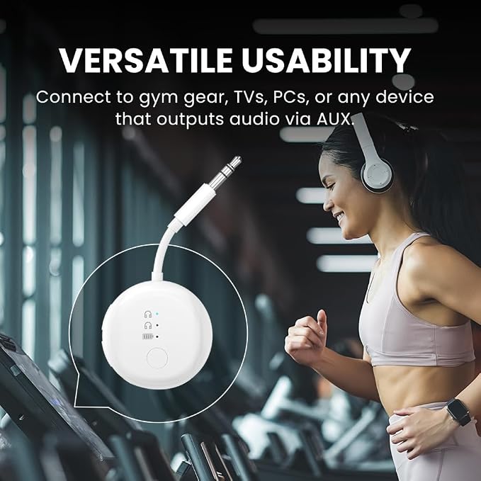 Avantree SoundJet R1 – 25Hr Airplane Bluetooth Adapter for All AirPods | Qualcomm Chipset & aptX Adaptive, Wireless Audio Transmitter for Flight Travel, Works with Bose & Other Headphones