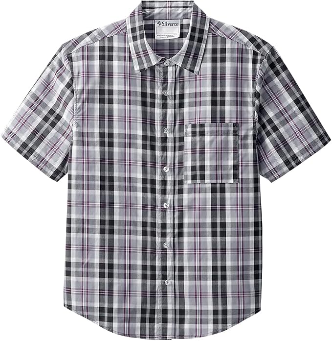 Silverts Men’s Adaptive Clothing Magnetic Button Shirt, Assisted Dressing Short Sleeve Top for Elderly, Rehab & Care Wear