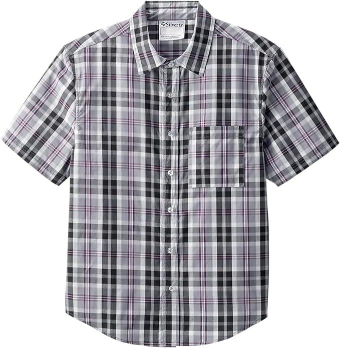 Silverts Men’s Adaptive Clothing Magnetic Button Shirt, Assisted Dressing Short Sleeve Top for Elderly, Rehab & Care Wear
