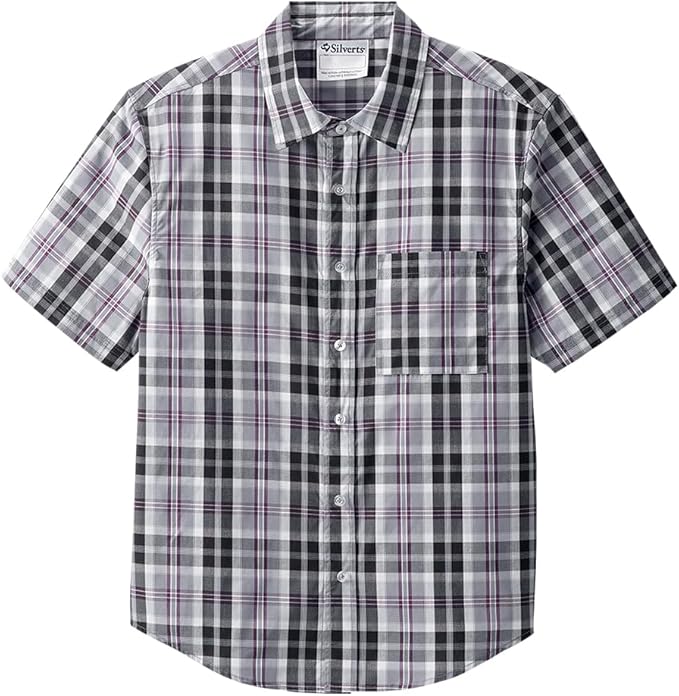 Silverts Men’s Adaptive Clothing Magnetic Button Shirt, Assisted Dressing Short Sleeve Top for Elderly, Rehab & Care Wear