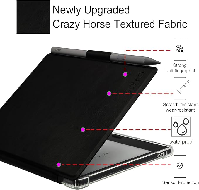 Pen Holder Case for Onyx Boox Go Color 7 (Gen 1/2, 2024/2025) / Boox Go 7 Ultra-Thin Enhanced Auto Sleep/Wake Cover with Transparent TPU Back & Magnetic Closure (Black)