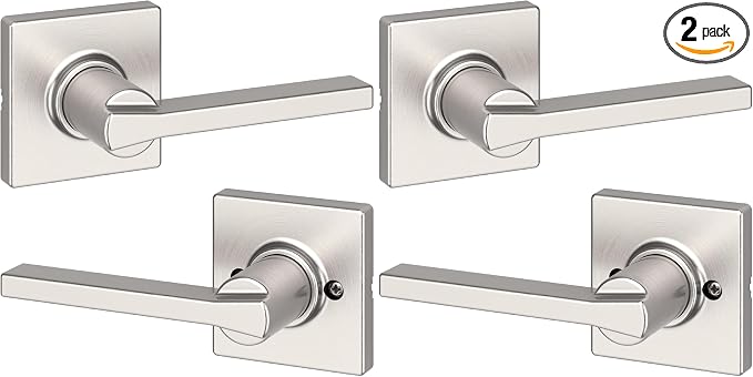 Kwikset Casey Interior Passage Door Handle, Lever for Closet and Hallway Doors, Reversible Non-Locking Handle Lever, Satin Nickel, with Microban Protection (Pack of 2)