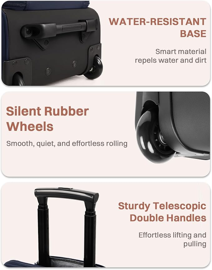 Rolling Puffer Backpack for Women, Travel Backpack with Wheels, 16 Inch Wheeled Laptop Backpck, Dual-Opening Design Overnight College Underseat Carry on Luggage, Roller Business Work Bag, Navy Blue