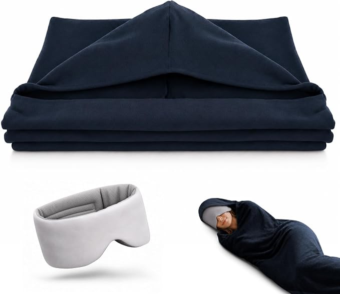 Sleep Pod Set for Deep Sleep - Wearable Sleeping Bag with Soft Weighted Warm Fabric & Premium Eye Mask, Cozy Slumber Wrap for Home Lounging, Camping & Long Travel, Restful Sleep Companion Combo