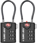 SURE LOCK TSA Approved Luggage Locks with Open Alert Indicator, 3 Digit Combination Cable Travel Lock for Suitcase, Backpack, Gym Locker, Toolbox & Travel Bag, 2 Pack Black