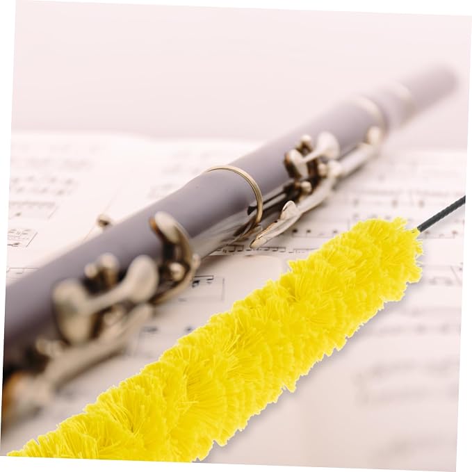 FAVOMOTO 4pcs Flute Cleaning Brush Long Cavity Care Tool for Flute Maintenance Includes Washable Cotton Brush and Cleaning Stick for Piccolo and Woodwind Instruments