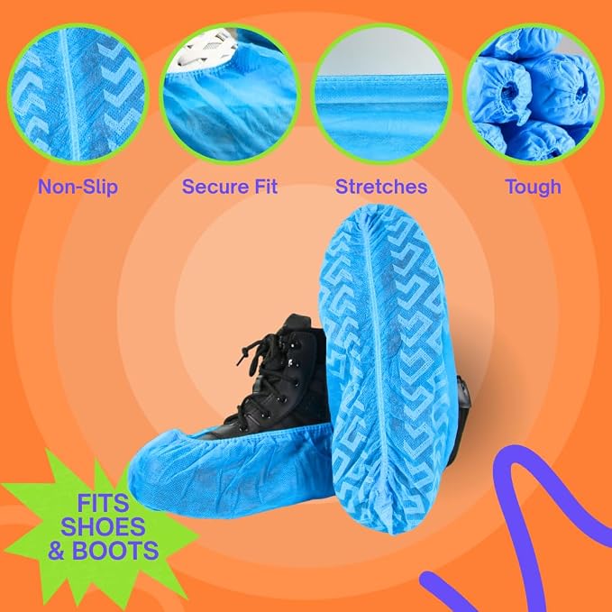 Frontline Shoe Covers Disposable Non-Slip, Premium Non-Woven Durable Booties Shoes Covers – Water Resistant Thick Anti-Slip - One Size Fits Most by Frontline (Blue 50 Pack)