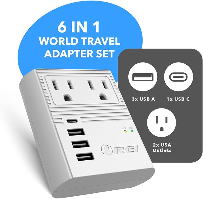 OREI Universal Travel Plug Adapter M8 Max, Compatible for Europe, Asia, China, Japan, Africa - Ideal for Smartphones, Tablets, Cameras, and More