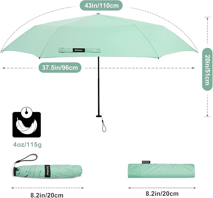 G4Free 43in Mini Travel Umbrella Ultralight Carbon Fiber UPF 50+ Umbrella | UV Protection, Sun Block, For Sun, Super Slim, Small Size, Weighs Only 4 oz, Compact Design, For Travel, For Purse, Women Use