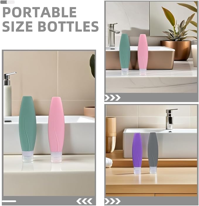 Vaguelly 5pcs 150ml Leakproof Silicone Travel Bottles Set for Toiletries, Refillable Squeeze Containers for Shampoo, Conditioner, Lotion, Portable Liquid Medicine Travel Random Color