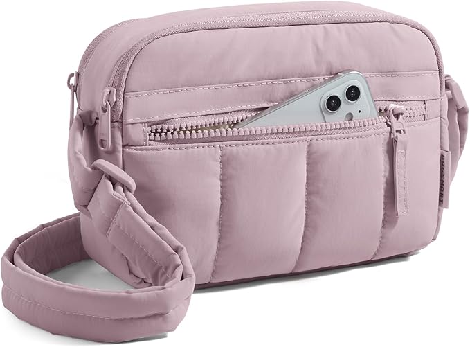 BAGSMART Cross Body Purse, Mini Crossbody Bags for Women Travel Purse, Puffy Shoulder Handbag Wallet with RFID Blocking Slots, Purple