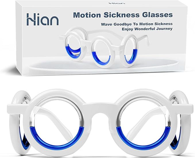 Hion Motion Sickness Glasses, Car Sickness Glasses,Relieve Carsickness Airsickness Seasickness Glasses,Anti Nausea Vertigo Glasses, No Lens Liquid Glasses for Adults or Kids(1Pair Without Bags)