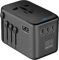 JMFONE GaN 100W Universal Travel Adapter, 5 USB Ports & 2500W AC Socket, USB C Fast Charging Laptops/Tablets/Phones, International Power Adapter with EU UK US AUS Plugs for 200+ Countries