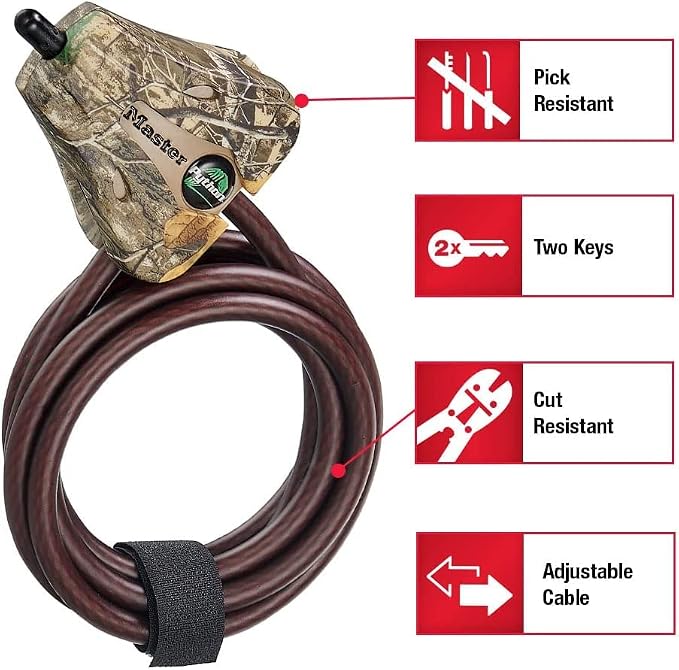 Master Lock - Keyed Alike Python Adjustable Camouflage Cable Locks w/6 Keys, 8418KA CAMO 3-Pack