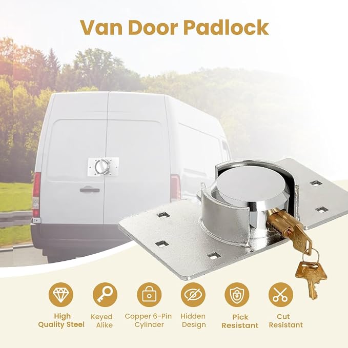 2 Pack Van Door Padlock Keyed Alike Heavy Duty Puck Lock w/Hasp | 73MM Solid Steel Hidden Shackle Padlock, Includes 4 Keys,12 bolts and nuts, for Garage, Shed, Vans, Trucks, Gates, Trailer