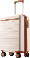 Kono Expandable 20 Inch Carry On Suitcase Airline Approved, Lightweight ABS+PC Hardshell Luggage with 360° Silent Spinner Wheels, Cream/Brown